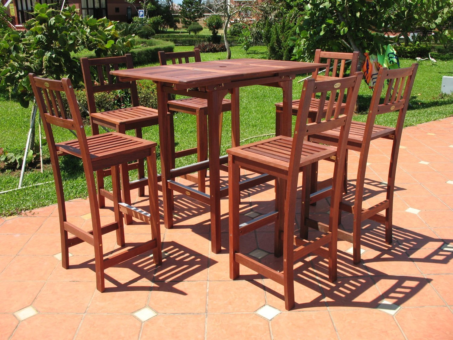 Pebble Lane Living 7 Piece Outdoor Premium Wood Patio Bar Dining